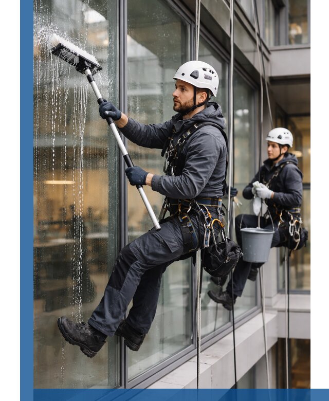 Профессиональная мойка витражей промышленными альпинистами в Устях-Илимске