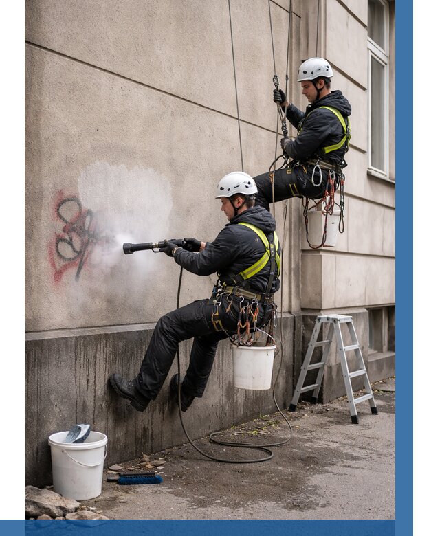 Удаление граффити с фасада в Устях-Илимске от 4680 р. | ВЫСОТНИК-Сть