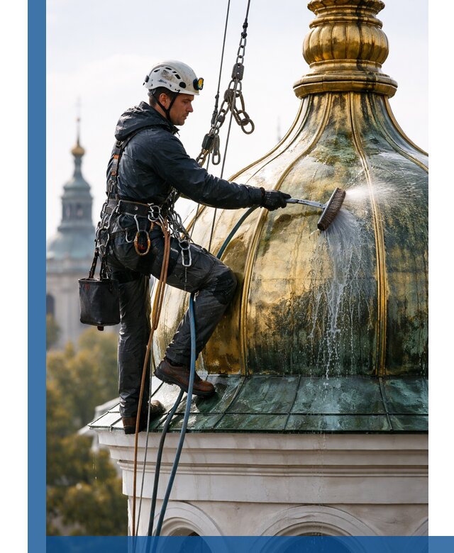 Профессиональная мойка куполов и шпилей высотными альпинистами в Устях-Илимске