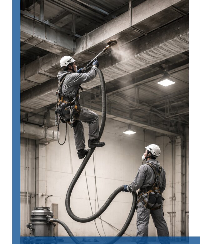 Обеспыливание потолочных конструкций в Устях-Илимске промышленным альпинизмом