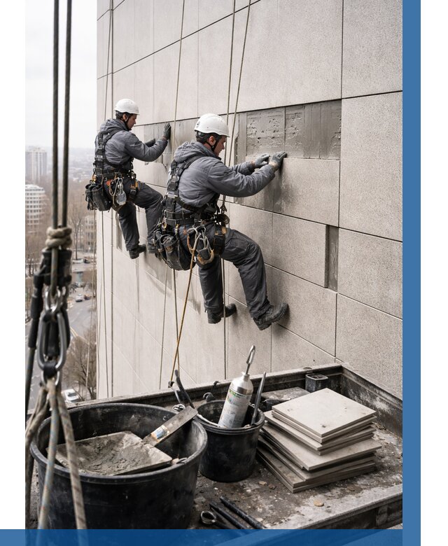 Ремонт фасада из керамогранита в Устях-Илимске от 2600 р. | ВЫСОТНИК-Сть