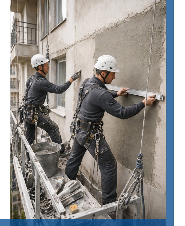 Штукатурка фасада на высоте в Устях-Илимске от 936 р. | ВЫСОТНИК-Сть