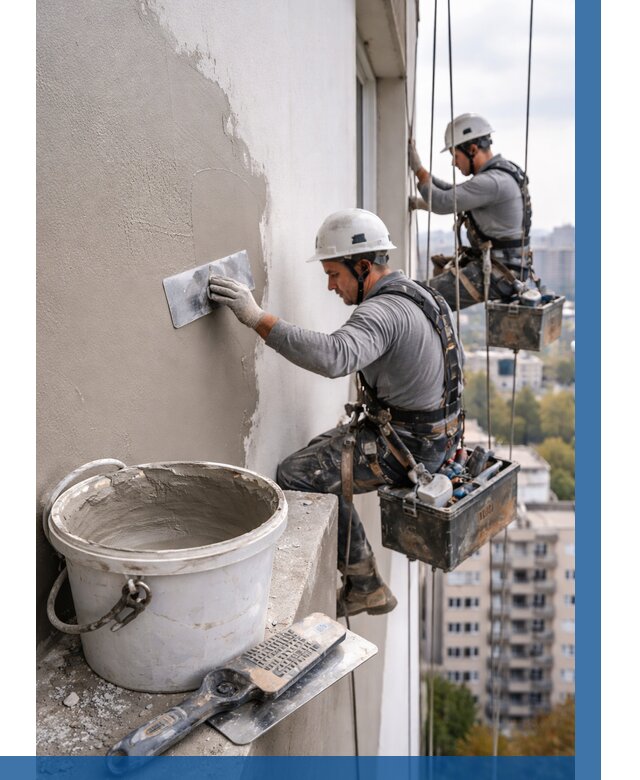 Шпаклевка фасада на высоте в Устях-Илимске от 728 р. | ВЫСОТНИК-Сть