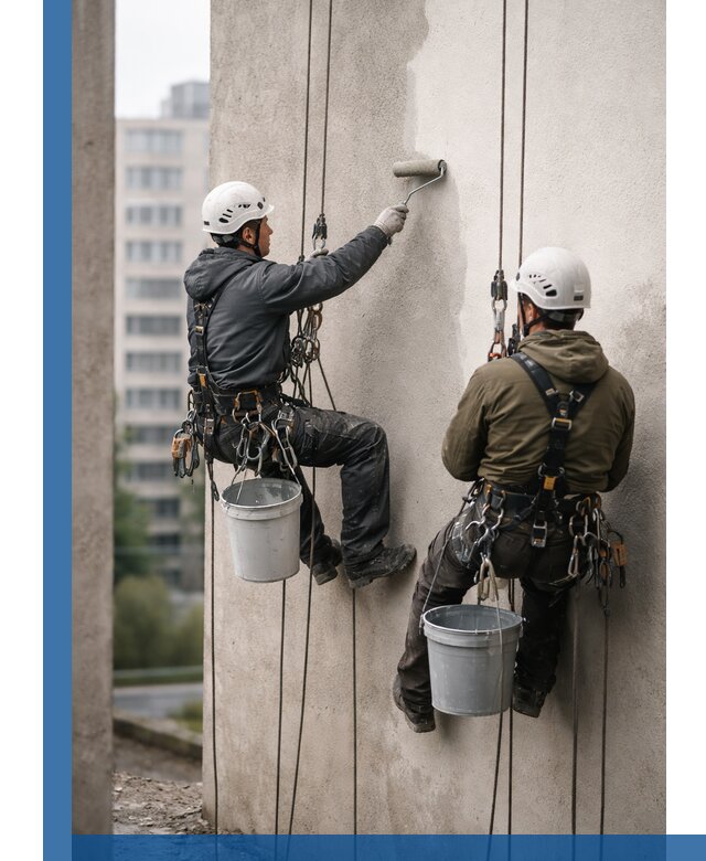 Покраска фасадов высотными альпинистами в Устях-Илимске с гарантией