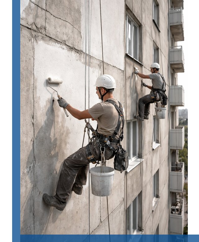 Покраска бетонного фасада в Устях-Илимске для жилых и промышленных объектов