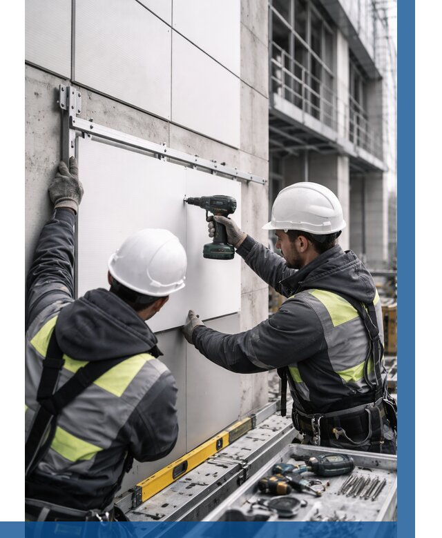 Монтаж композитных панелей фасада в Устях-Илимске от 2600 р. | ВЫСОТНИК-Сть