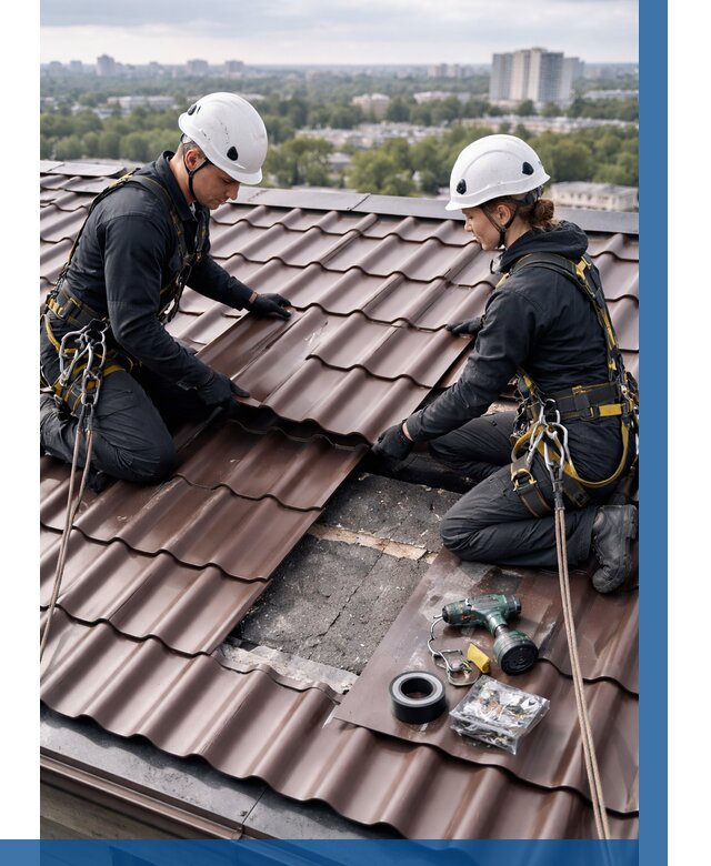 Ремонт металлочерепицы на крыше в Устях-Илимске от 936 р. | ВЫСОТНИК-Сть