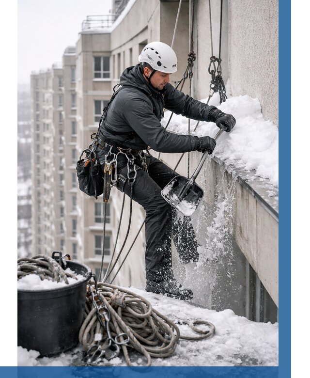 Очистка карнизов от снега в Устях-Илимске от 312 р. | ВЫСОТНИК-Сть