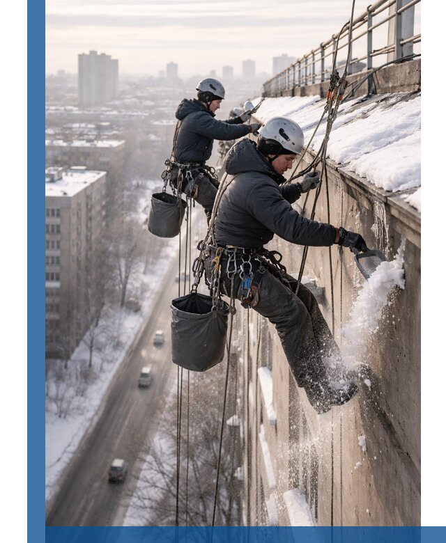 Очистка карнизов от снега в Устях-Илимске профессионально и безопасно