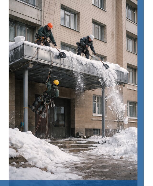 Очистка козырьков от снега в Устях-Илимске от 3640 р. | ВЫСОТНИК-Сть