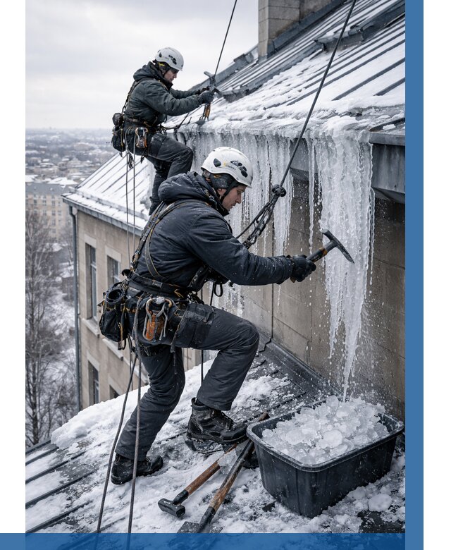 Удаление наледи с кровли в Устях-Илимске от 5720 р. | ВЫСОТНИК-Сть