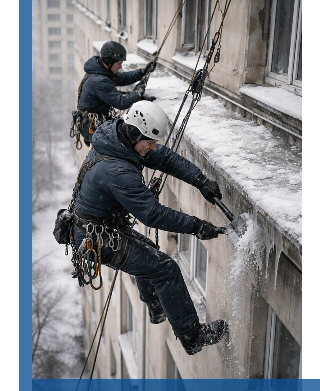 Удаление наледи и сосулек с карнизов в Устях-Илимске профессионально