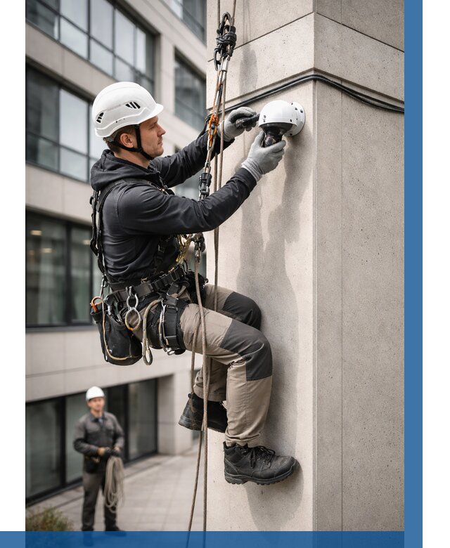 Монтаж камер видеонаблюдения на фасаде в Устях-Илимске от 8840 р.-ВЫСОТНИК-Сть