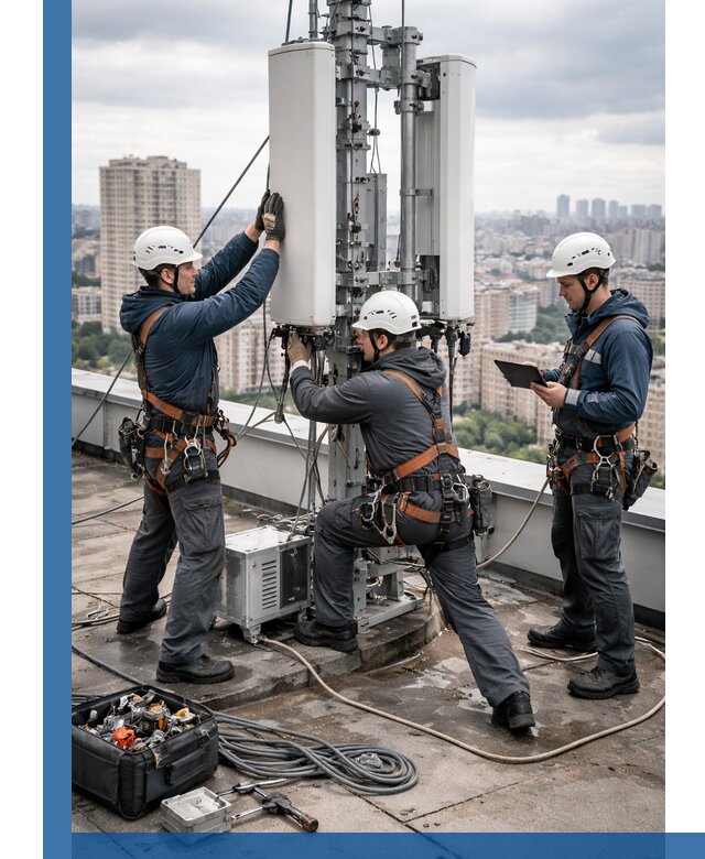 Монтаж антенн связи на крыше в Устях-Илимске с вводом в эксплуатацию