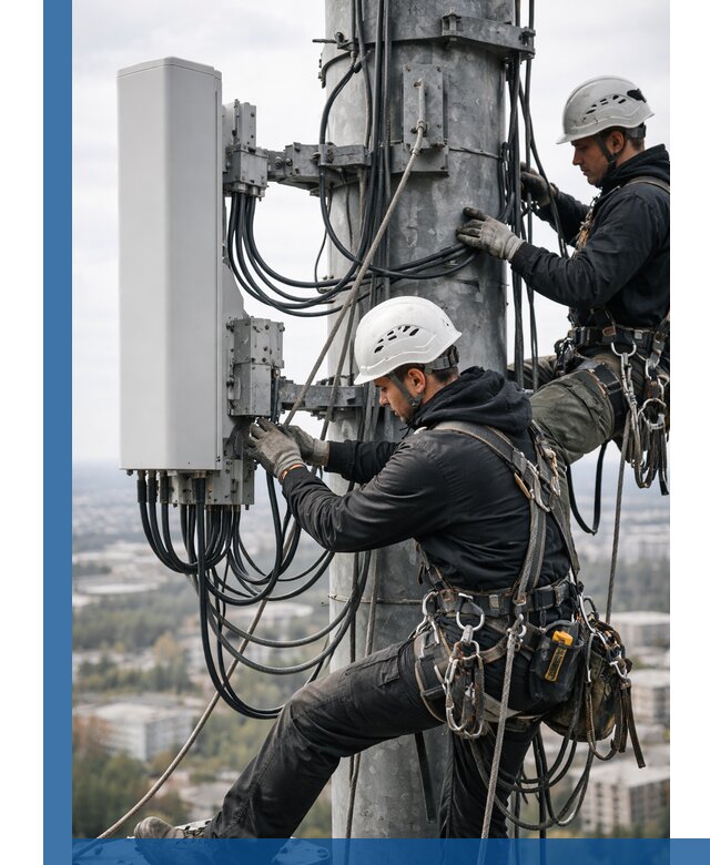 Монтаж оборудования связи на мачте в Устях-Илимске с пусконаладкой