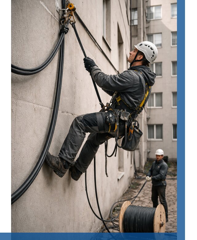 Протяжка кабеля питания на высоте в Устях-Илимске от 468 р. | ВЫСОТНИК-Сть