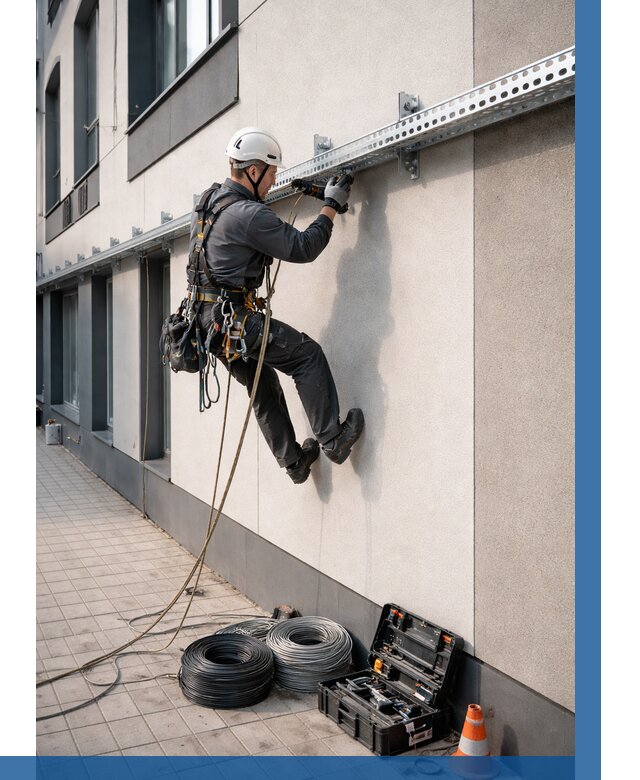 Монтаж кабельных лотков на фасаде в Устях-Илимске от 1248 р. | ВЫСОТНИК-Сть