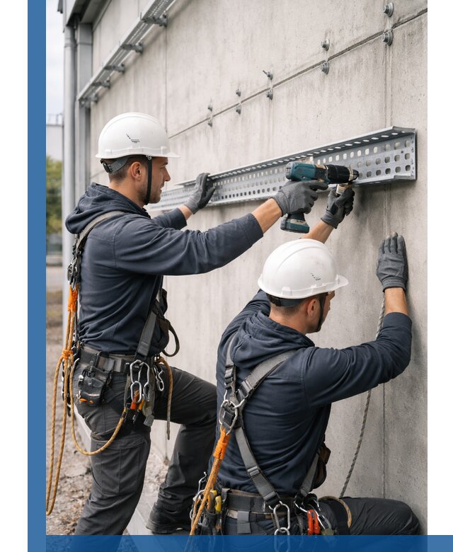 Монтаж кабельных лотков на фасаде зданий в Устях-Илимске с гарантией