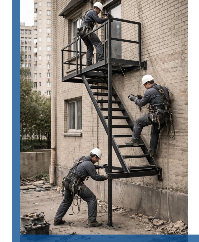 Монтаж пожарной лестницы в Устях-Илимске, установка и крепление