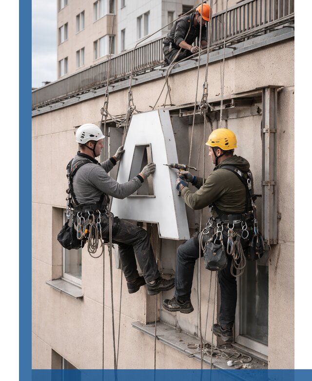 Ремонт и восстановление наружных вывесок на высоте в Устях-Илимске