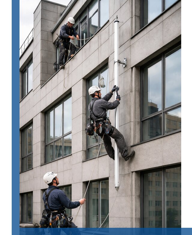 Монтаж флагштока на фасаде здания с креплением и герметикой в Устях-Илимске