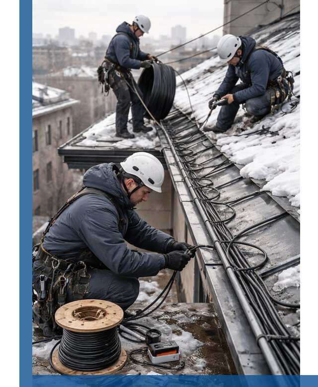 Монтаж греющего кабеля на кровле в Устях-Илимске под ключ