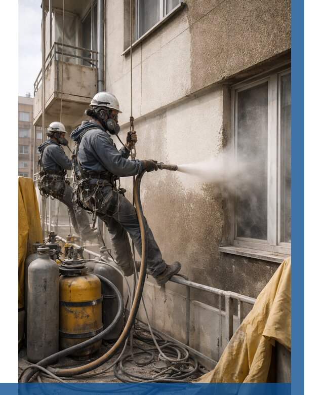 Пескоструйная очистка фасада в Устях-Илимске от 676 р. | ВЫСОТНИК-Сть