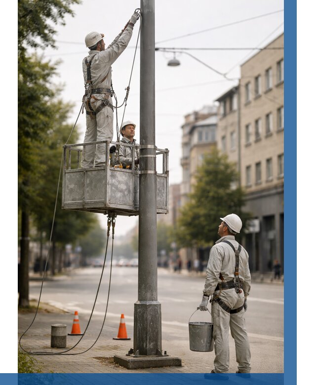 Покраска опор освещения в Устях-Илимске от 5200 р. | ВЫСОТНИК-Сть