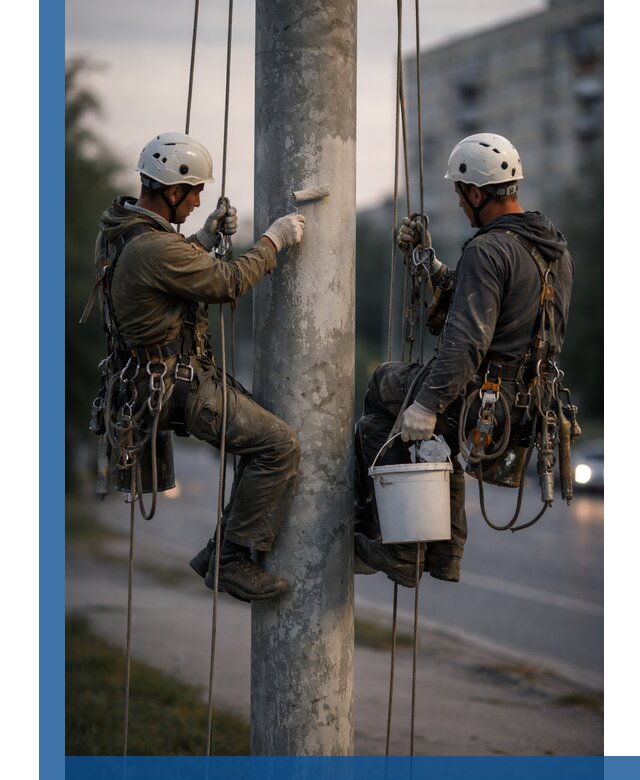 Покраска опор освещения и антикоррозийная защита в Устях-Илимске