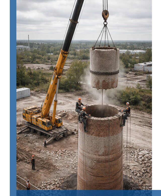 Демонтаж дымовой трубы в Устях-Илимске с гарантиями безопасности