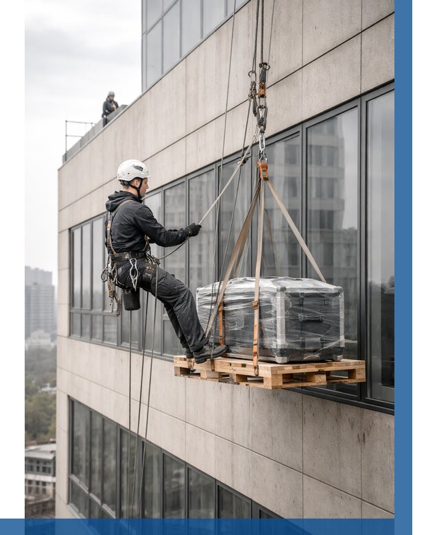 Спуск груза по фасаду в Устях-Илимске от 3640 р. | ВЫСОТНИК-Сть