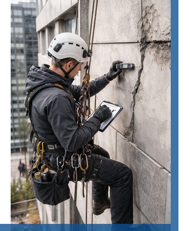 Обследование фасада альпинистами в Устях-Илимске от 125 р. | ВЫСОТНИК-Сть