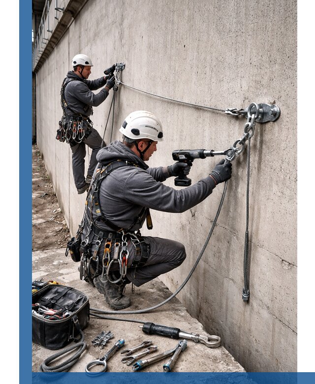 Монтаж анкерных линий высотной безопасности в Устях-Илимске